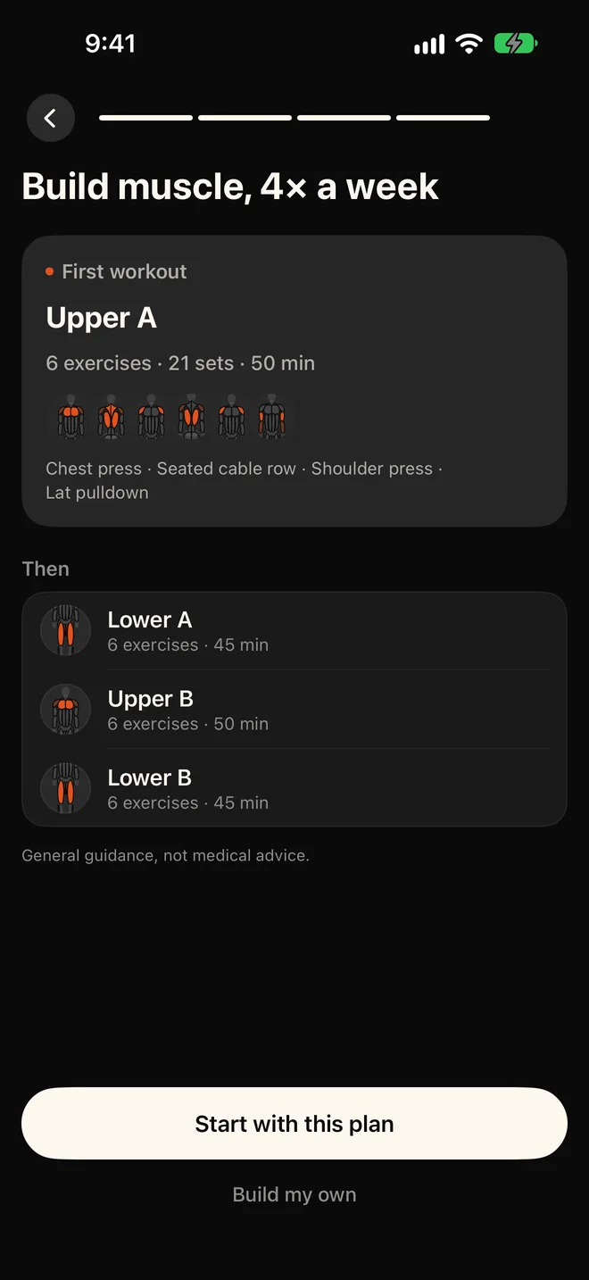 The NOMAE plan builder showing routines built from the user's answers.