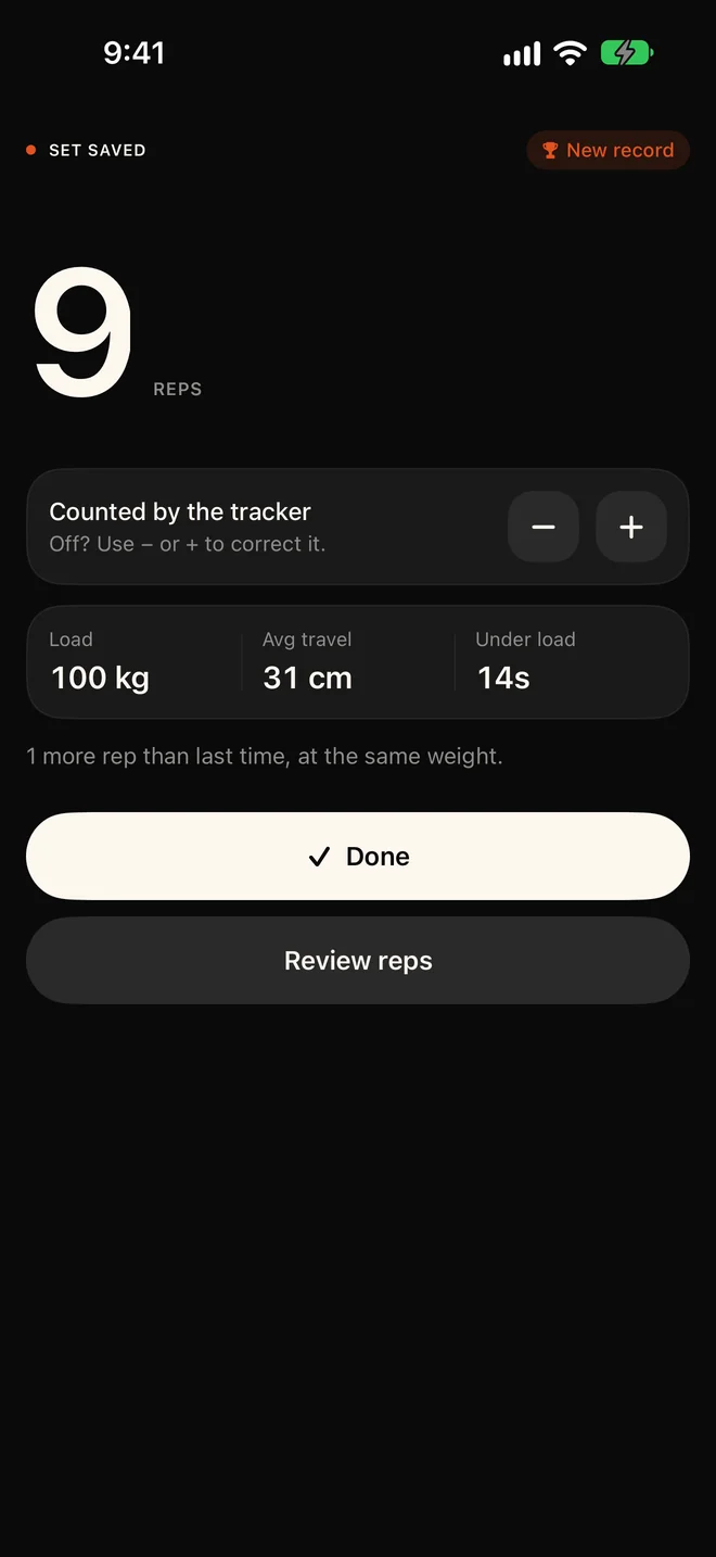 NOMAE app: Checked, rep by rep